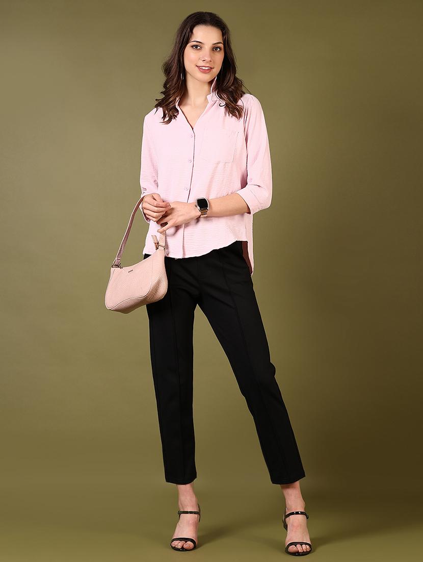 women solid collared high low shirt - 21686656 - Standard Image - 3
