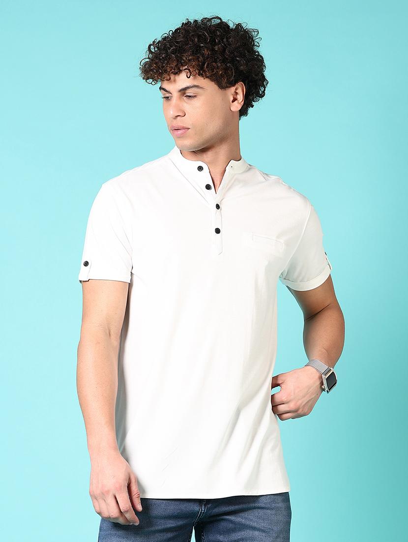 men solid mandrain neck short sleeves t-shirt - 21686701 -  Zoom Image - 0