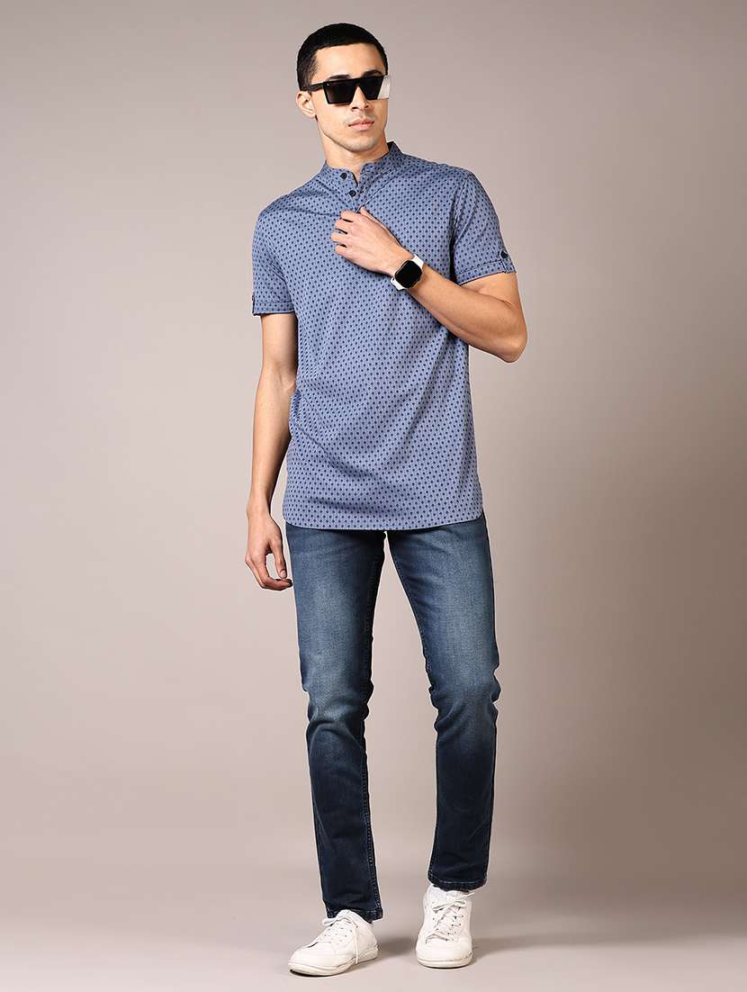men printed mandarin neck long sleeves t-shirt - 21686704 - Standard Image - 3