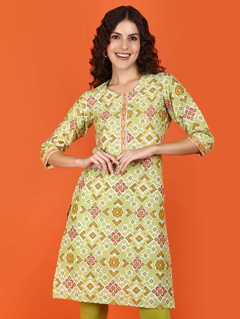 women three quarter sleeve straight kurta