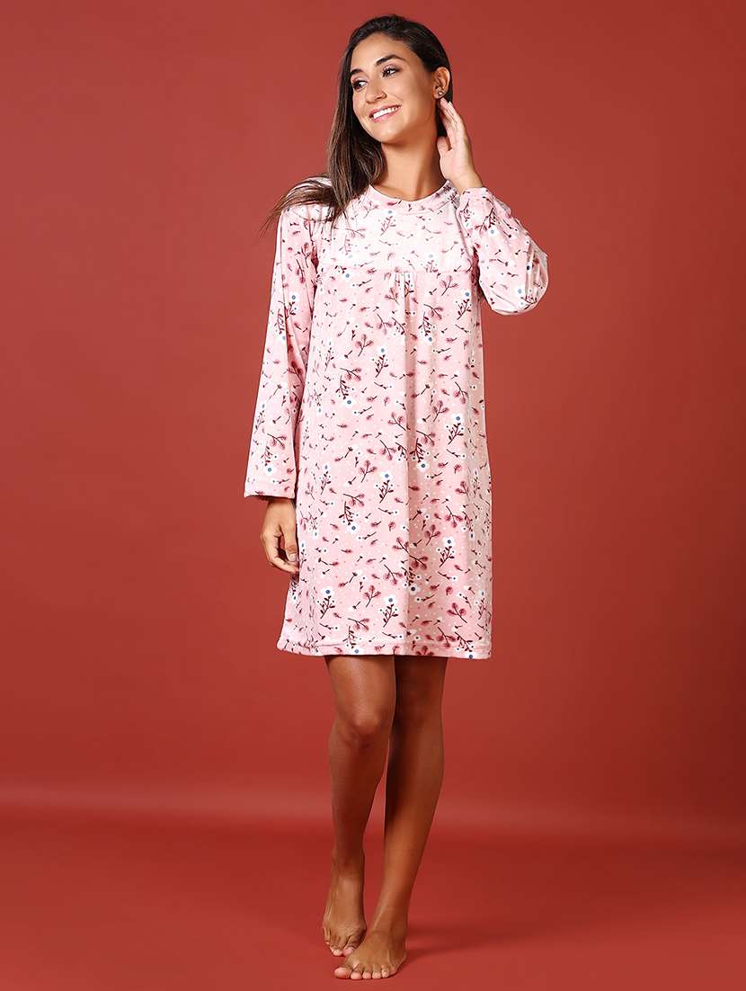 women floral printed long sleeve nightwear dress
