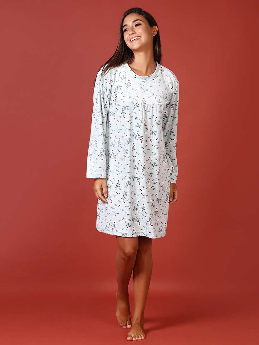 women floral printed long sleeve nightwear dress