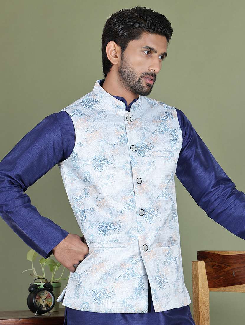 men printed kurta pyjama with jacket ethnic wear set - 21687085 -  Standard Image - 3