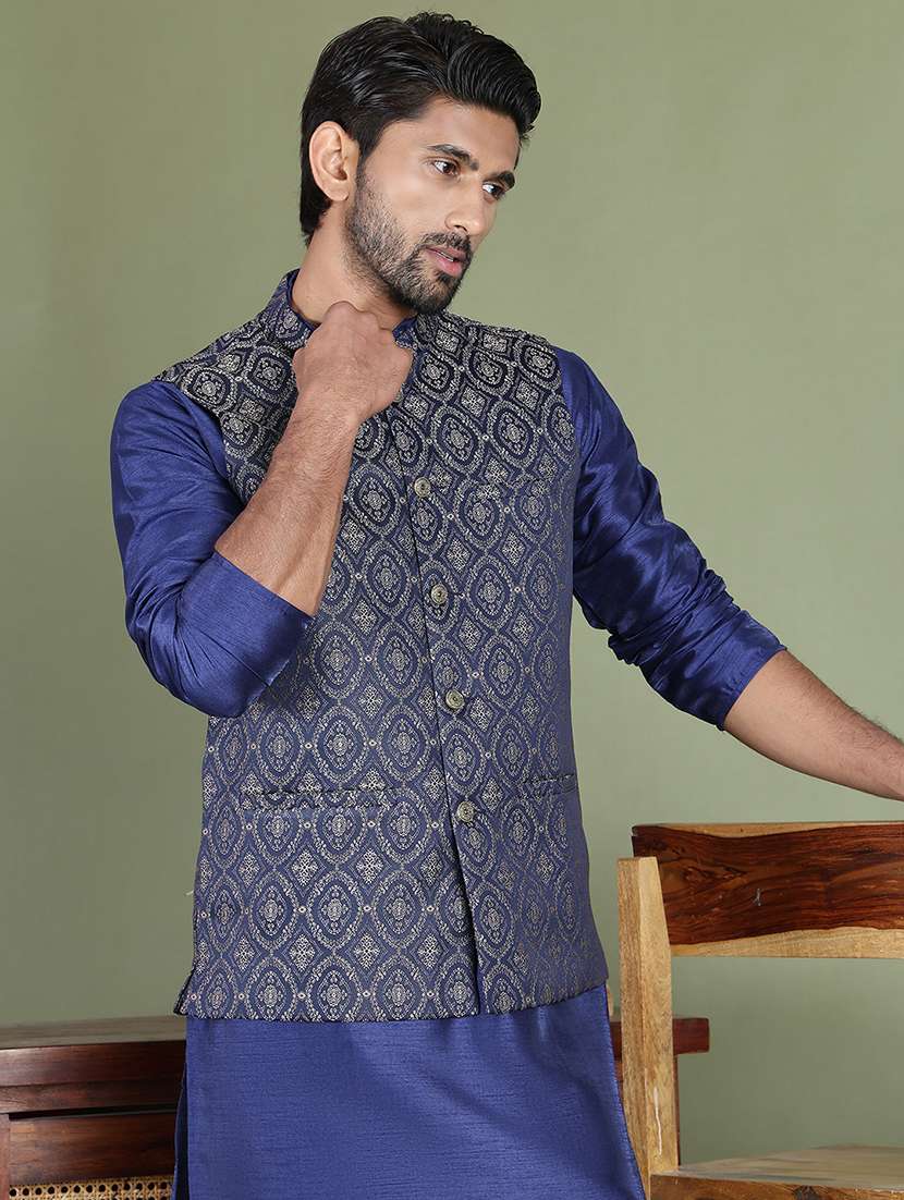 men self design kurta pyjama with jacket ethnic wear set - 21687088 -  Standard Image - 3