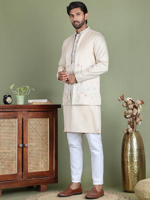 men embroidered kurta pyjama with jacket ethnic wear set - 21687089 - Standard Image - 0