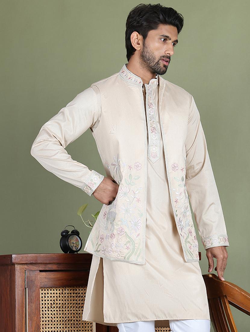 men embroidered kurta pyjama with jacket ethnic wear set - 21687089 - Standard Image - 3