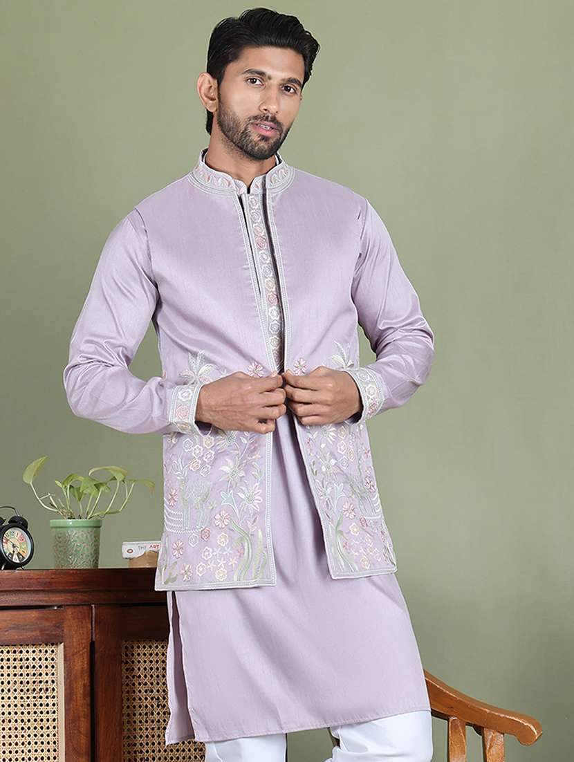 men embroidered kurta pyjama with jacket ethnic wear set - 21687090 -  Standard Image - 3