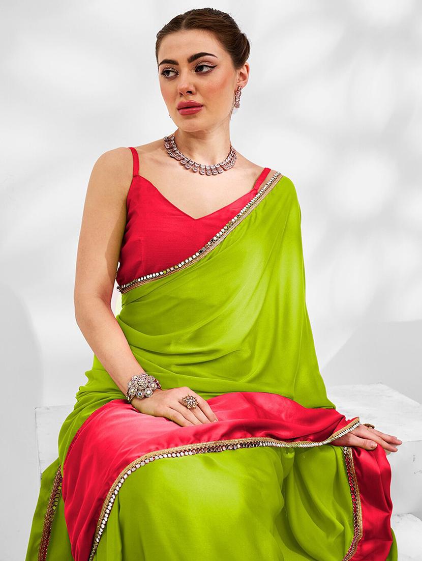 women green bordered saree with blouse - 21687298 - Standard Image - 3
