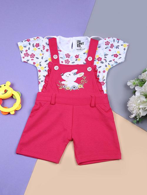 girls fuchsia printed t-shirt & dungaree set - 21687514 - Standard Image - 0