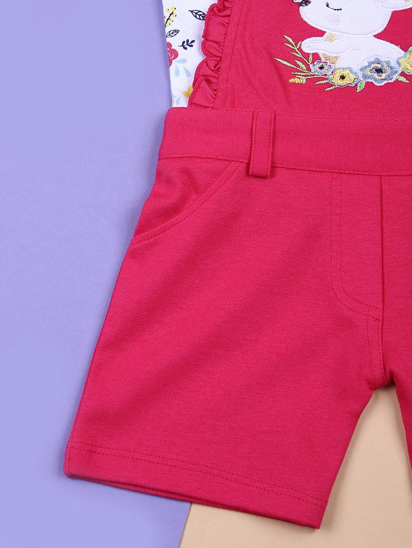 girls fuchsia printed t-shirt & dungaree set - 21687514 - Standard Image - 3