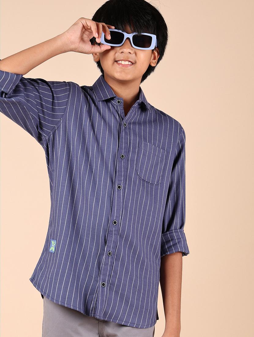 boys striped collared long sleeves shirt - 21687522 -  Zoom Image - 0