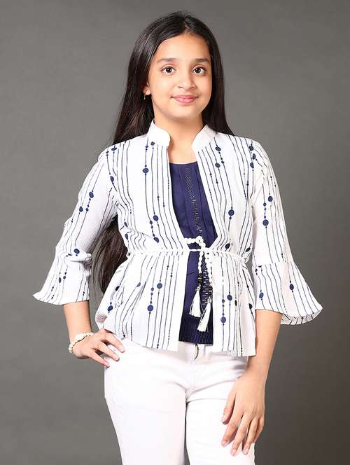 girls mandarin neck printed top - 21687528 - Standard Image - 0