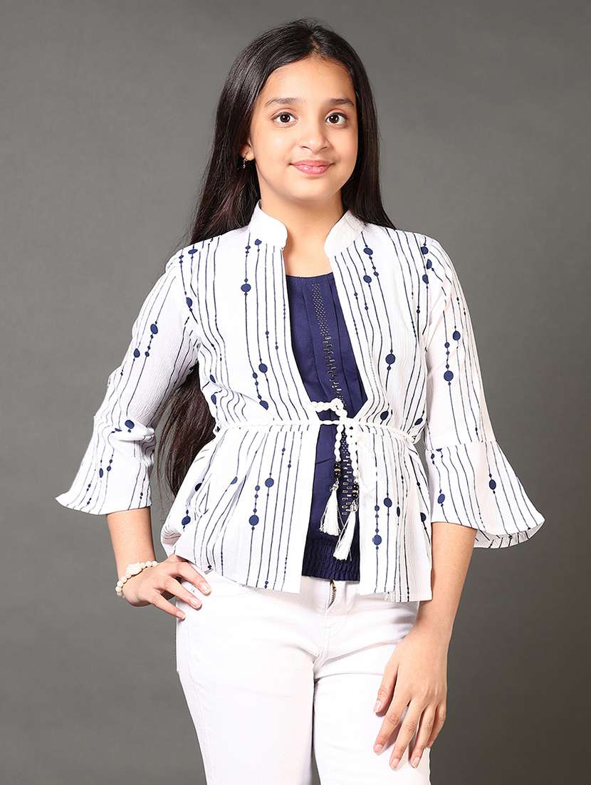girls mandarin neck printed top - 21687528 - Zoom Image - 0