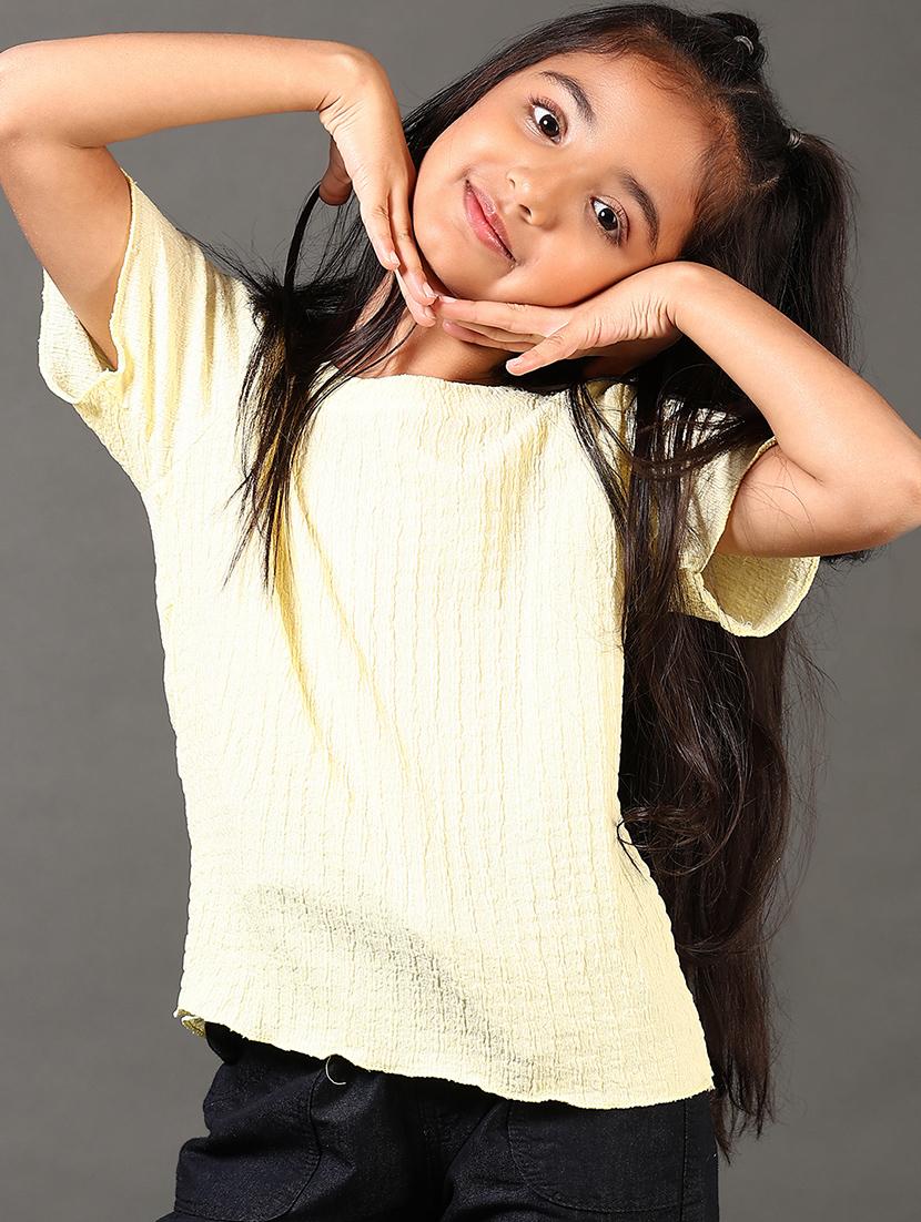 girls round neck self design top - 21687538 - Standard Image - 3