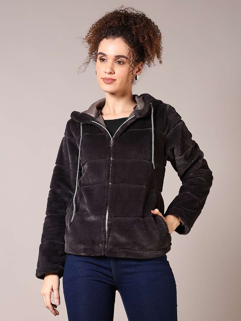 women solid long sleeves hooded sweatshirt