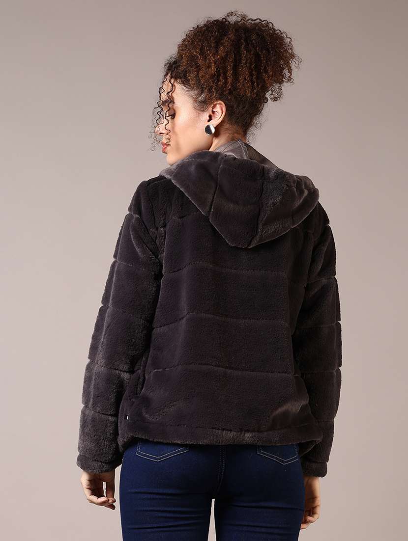 women solid long sleeves hooded sweatshirt - 21687589 -  Standard Image - 3