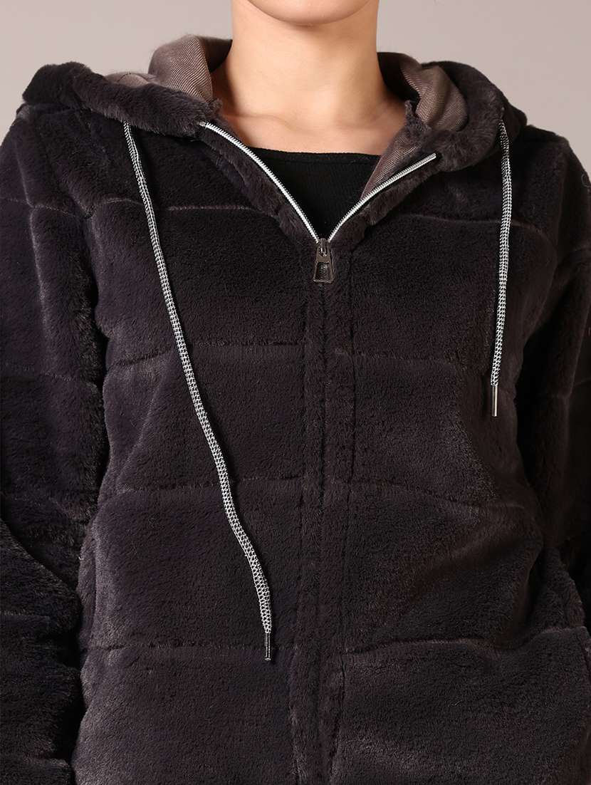 women solid long sleeves hooded sweatshirt - 21687589 -  Standard Image - 5