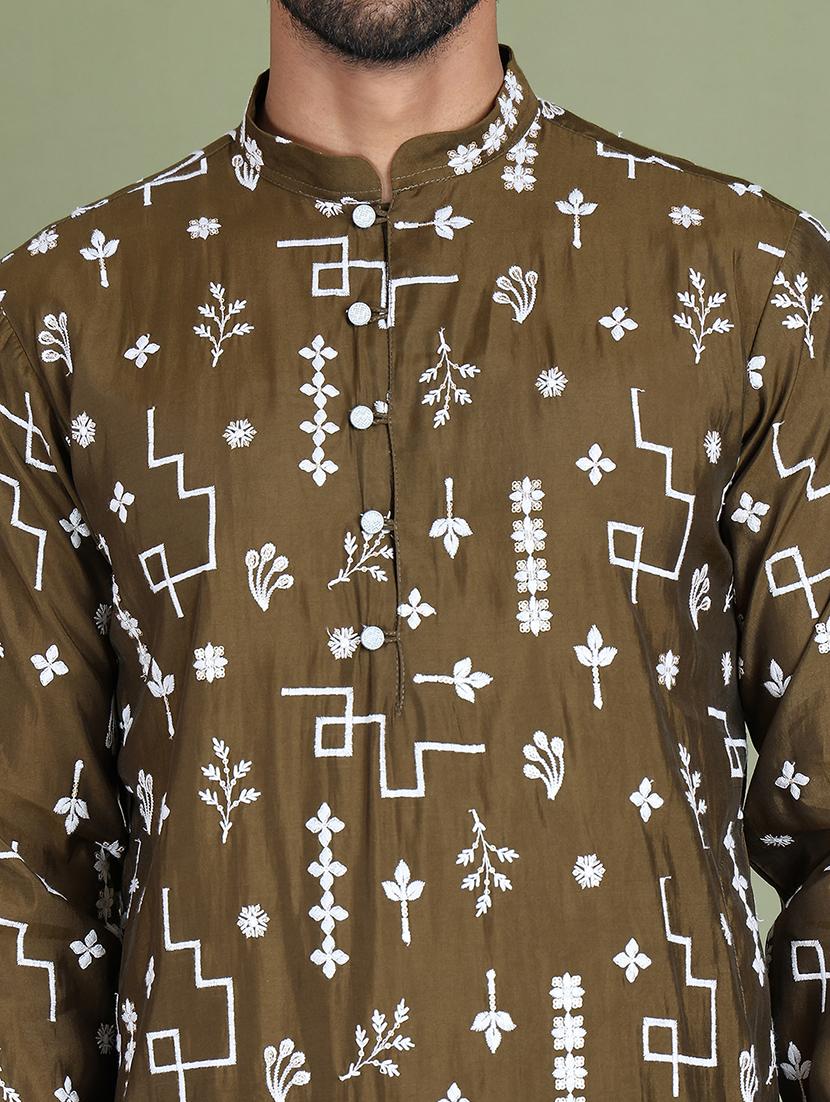 men embroidered mandarin neck long kurta - 21687704 - Standard Image - 5