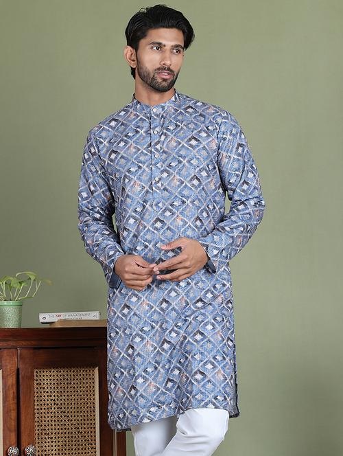 men printed mandarin neck long kurta - 21687705 - Standard Image - 0
