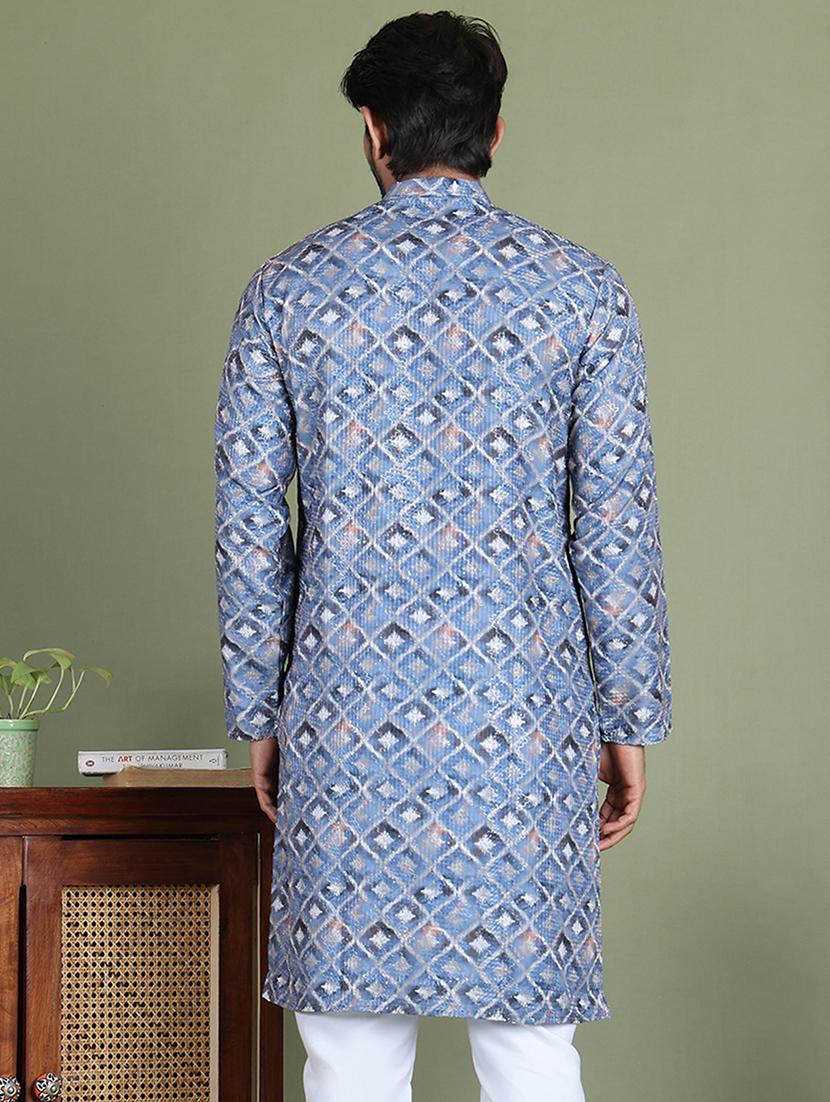 men printed mandarin neck long kurta - 21687705 - Standard Image - 3