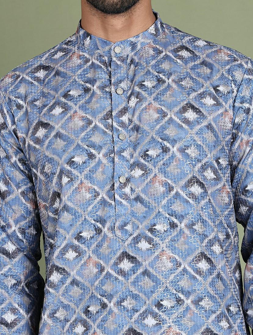 men printed mandarin neck long kurta - 21687705 - Standard Image - 5