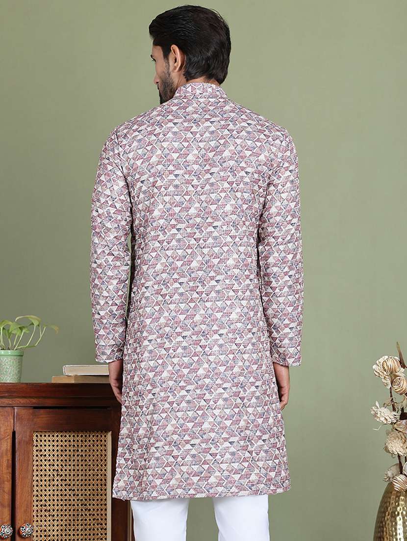 men printed mandarin neck long kurta - 21687706 - Standard Image - 3