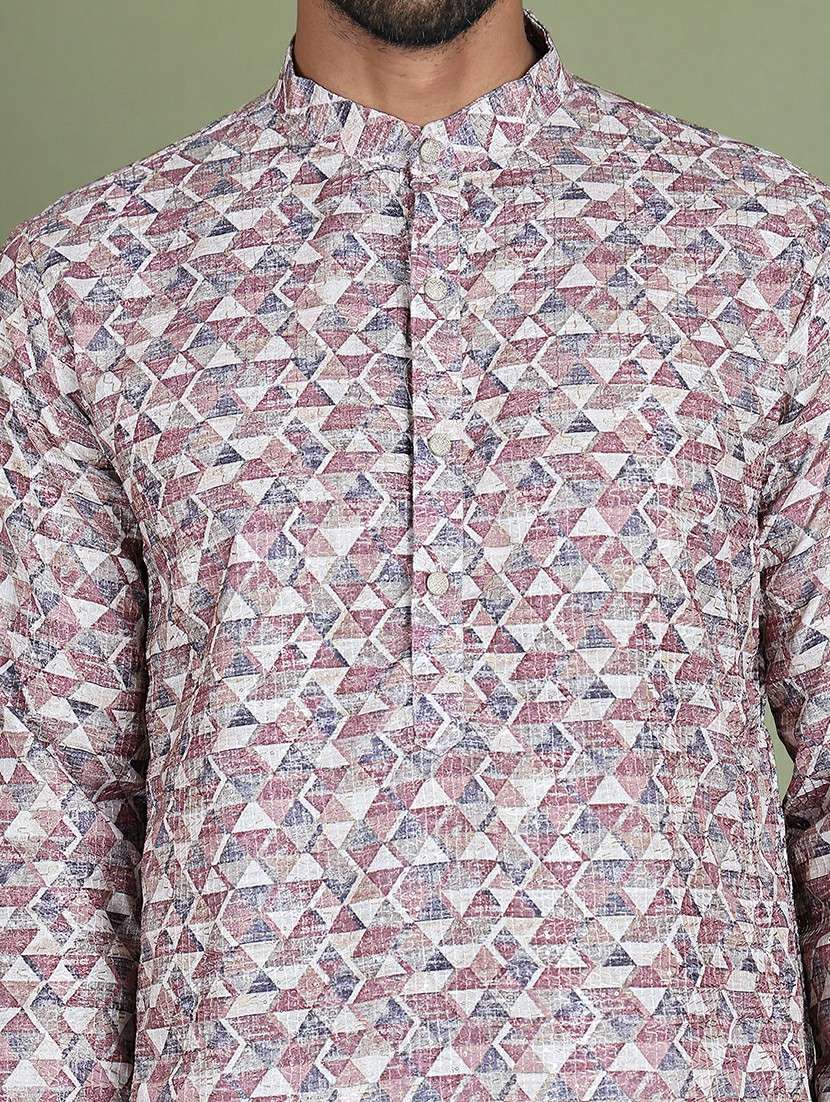 men printed mandarin neck long kurta - 21687706 - Standard Image - 5