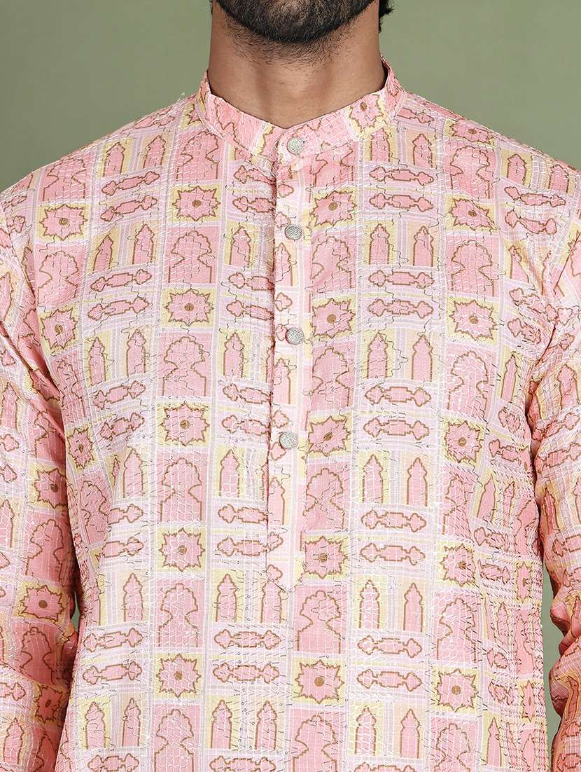men printed mandarin neck long kurta - 21687707 - Standard Image - 5
