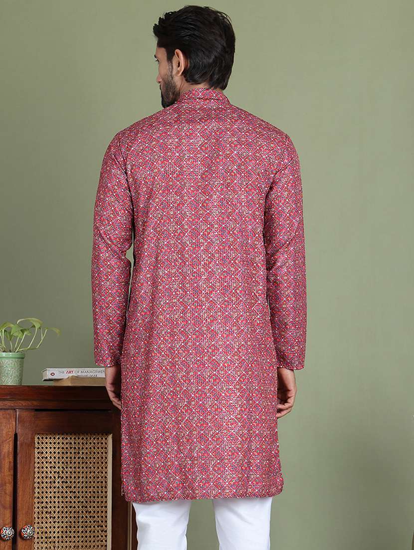 men printed mandarin neck long kurta - 21687708 -  Standard Image - 3