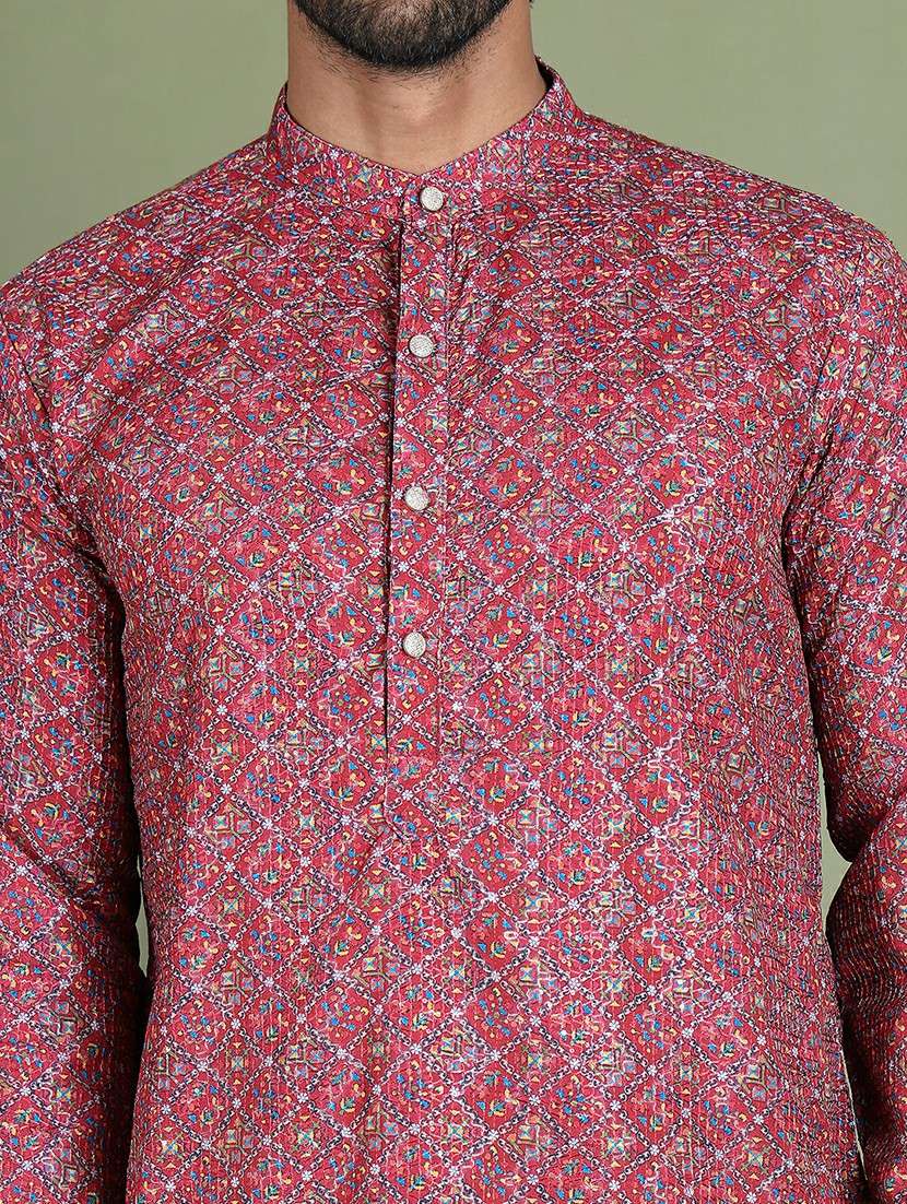 men printed mandarin neck long kurta - 21687708 -  Standard Image - 5