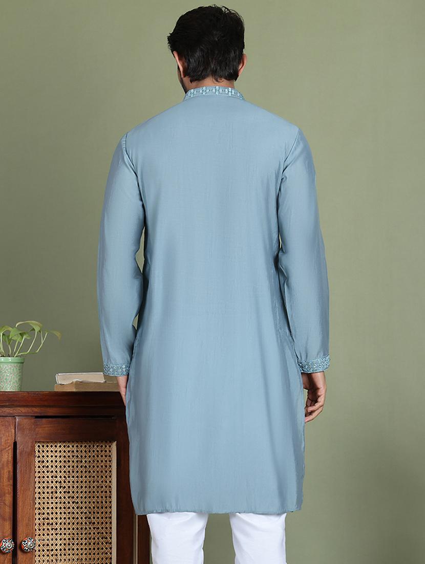 men embroidered mandarin neck long kurta - 21687710 - Standard Image - 3