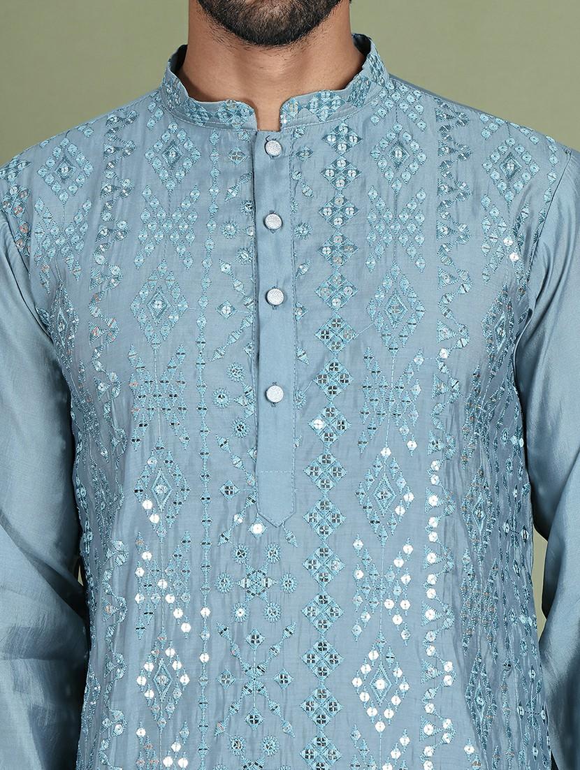 men embroidered mandarin neck long kurta - 21687710 - Standard Image - 5