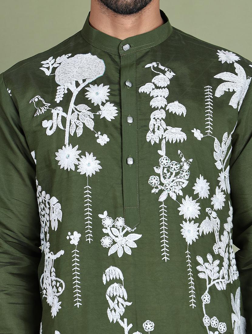 men embroidered mandarin neck long kurta - 21687712 - Standard Image - 5