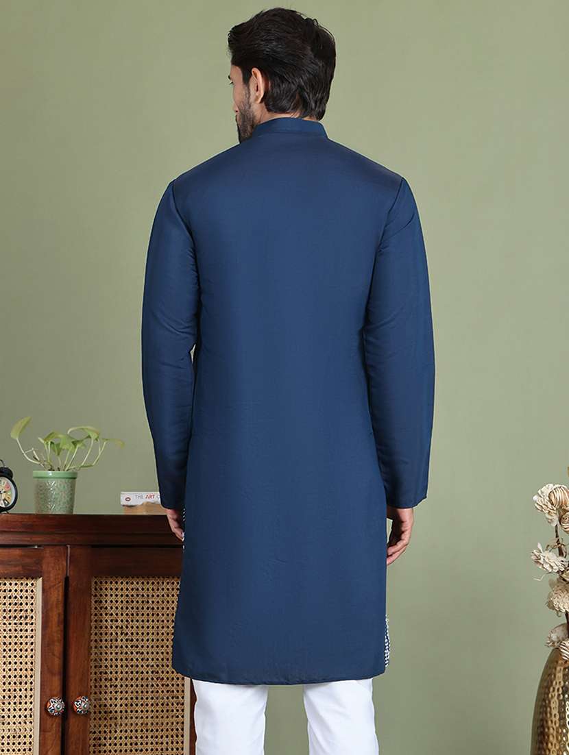 men embroidered mandarin neck long kurta - 21687713 - Standard Image - 3