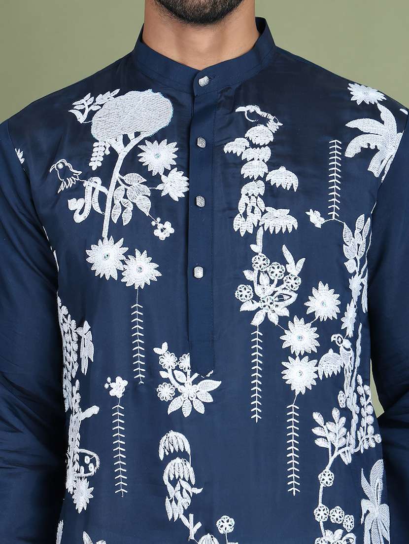 men embroidered mandarin neck long kurta - 21687713 - Standard Image - 5