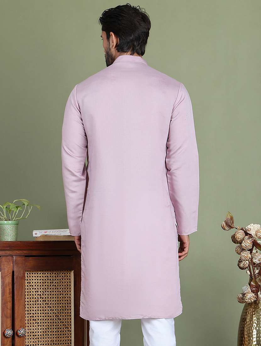 men embroidered mandarin neck long kurta - 21687714 -  Standard Image - 3