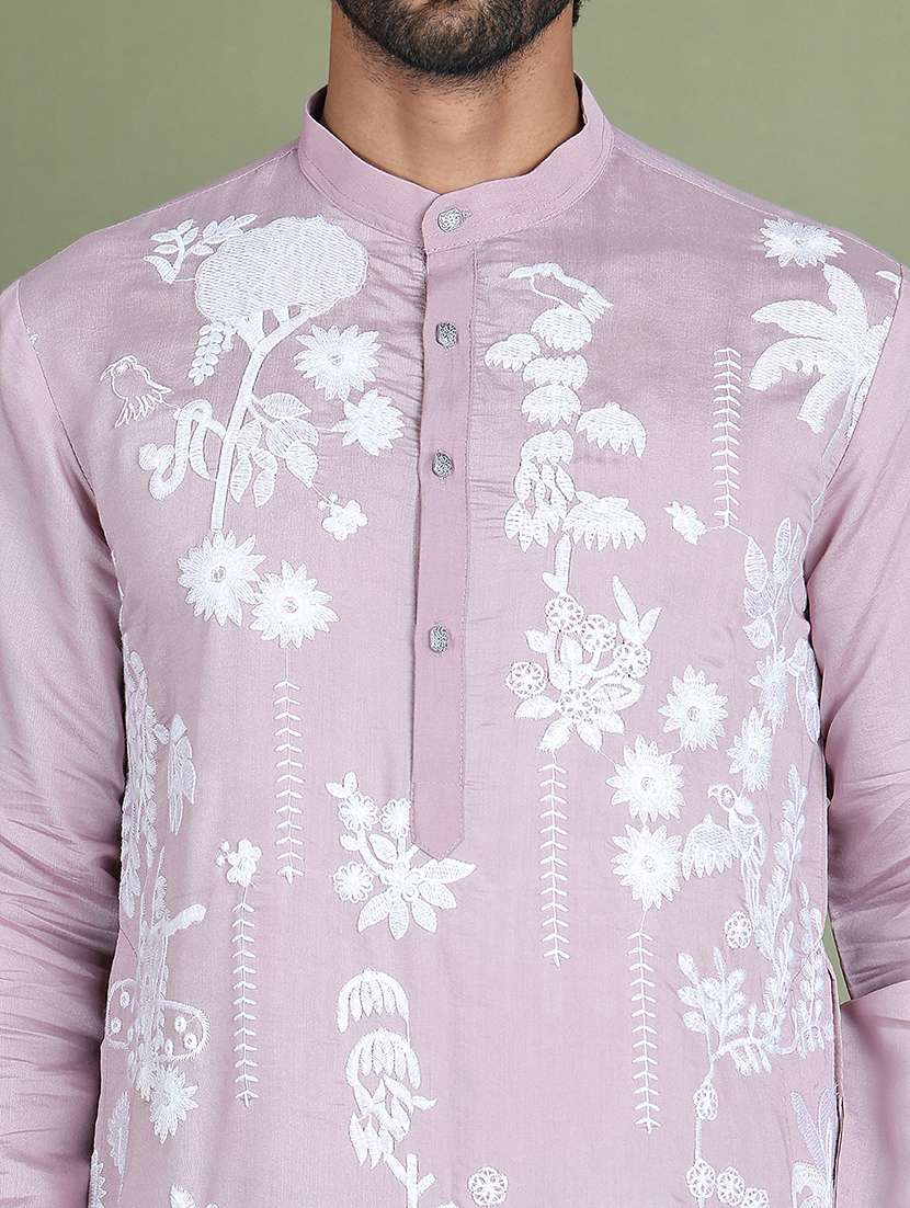 men embroidered mandarin neck long kurta - 21687714 -  Standard Image - 5