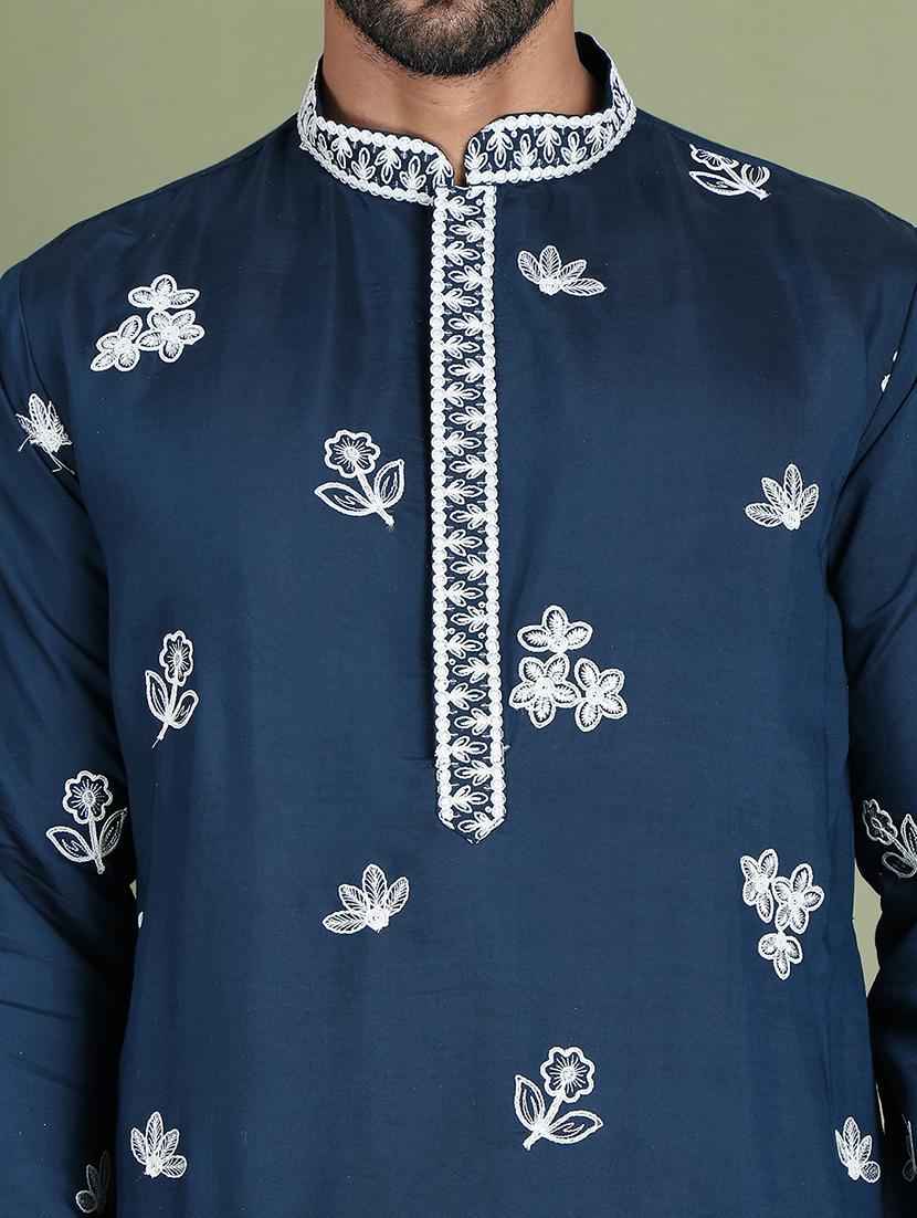 men embroidered mandarin neck long kurta - 21687717 - Standard Image - 5