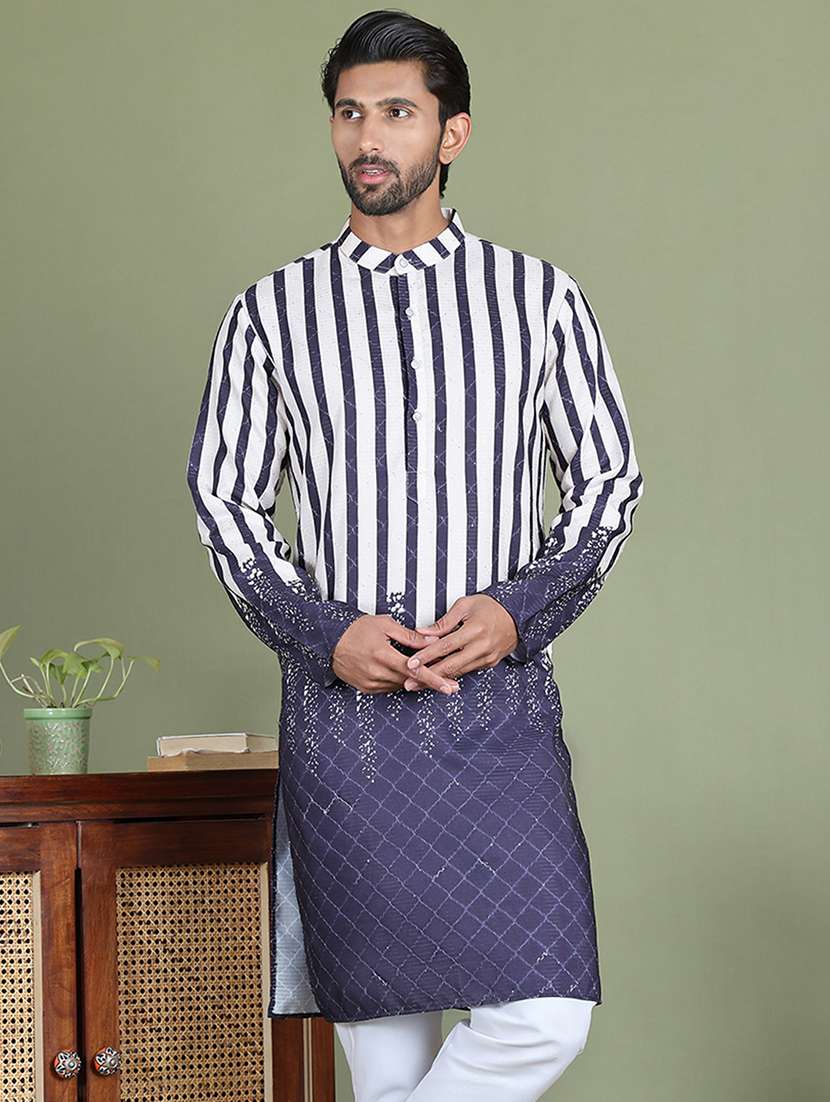 men printed mandarin neck long kurta