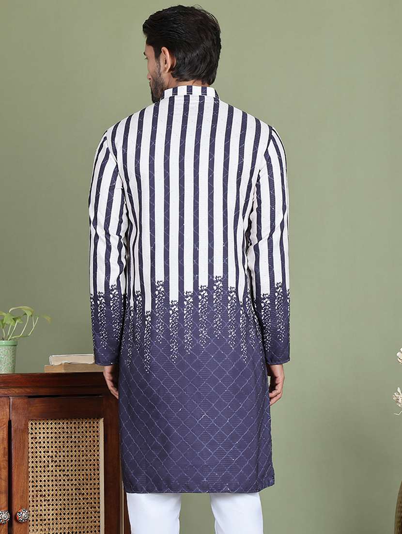 men printed mandarin neck long kurta - 21687718 -  Standard Image - 3