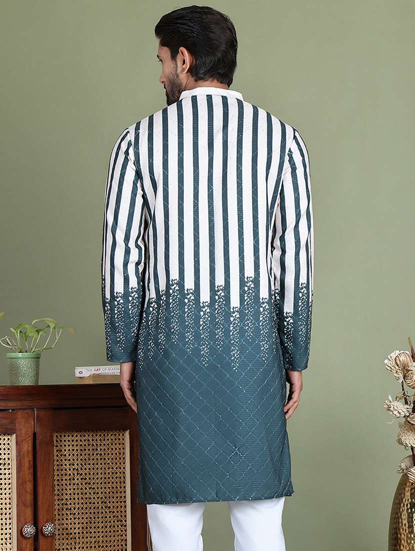 men printed mandarin neck long kurta - 21687719 -  Standard Image - 3