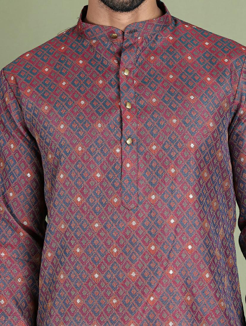 men printed mandarin neck long kurta - 21687722 - Standard Image - 5