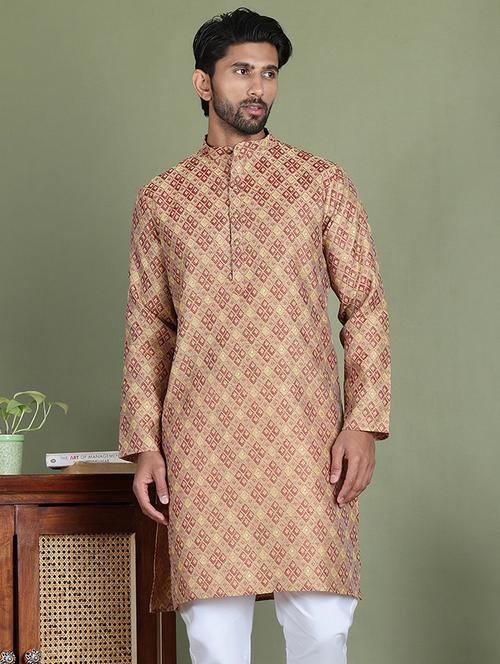 men printed mandarin neck long kurta - 21687723 - Standard Image - 0