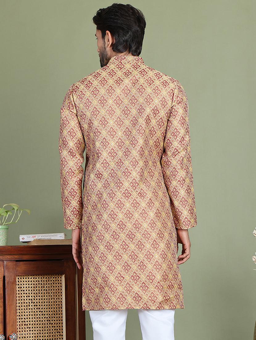 men printed mandarin neck long kurta - 21687723 - Standard Image - 3
