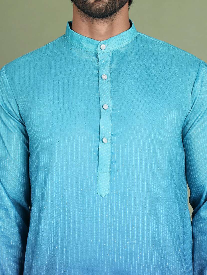 men sequin mandarin neck long kurta - 21687724 -  Standard Image - 5