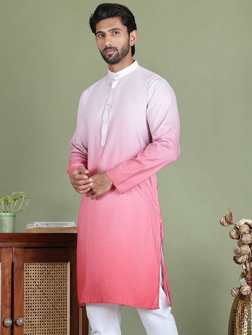 men sequin mandarin neck long kurta