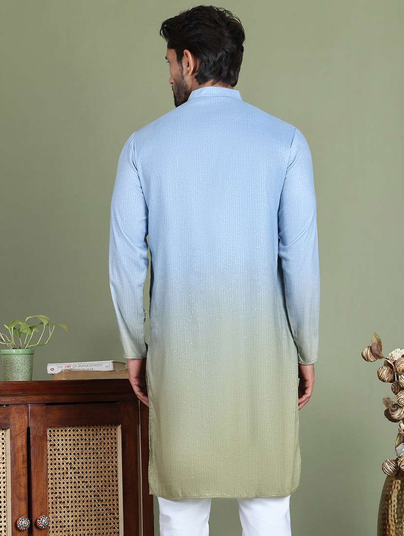men sequin mandarin neck long kurta - 21687726 -  Standard Image - 3