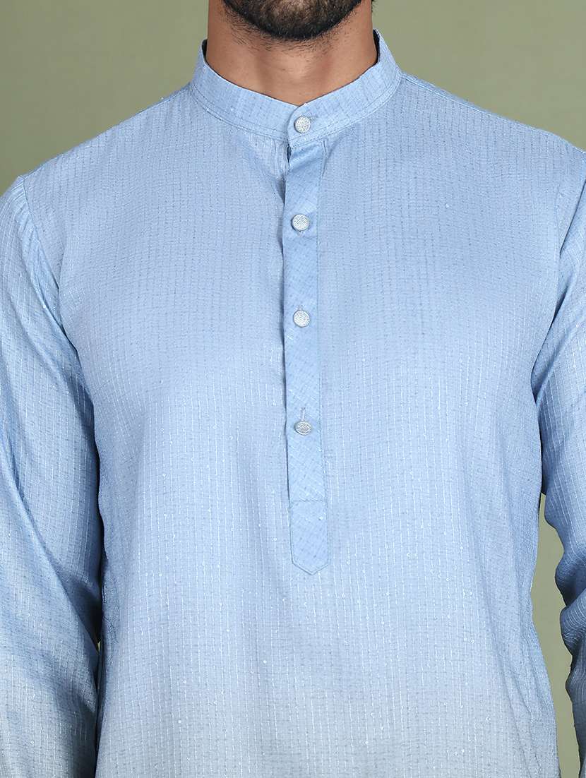 men sequin mandarin neck long kurta - 21687726 -  Standard Image - 5