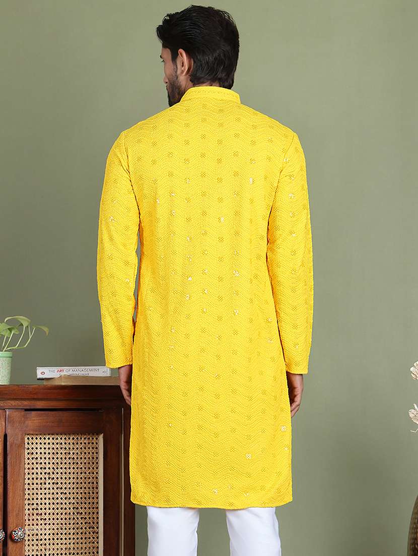 men embroidered mandarin neck long kurta - 21687735 -  Standard Image - 3