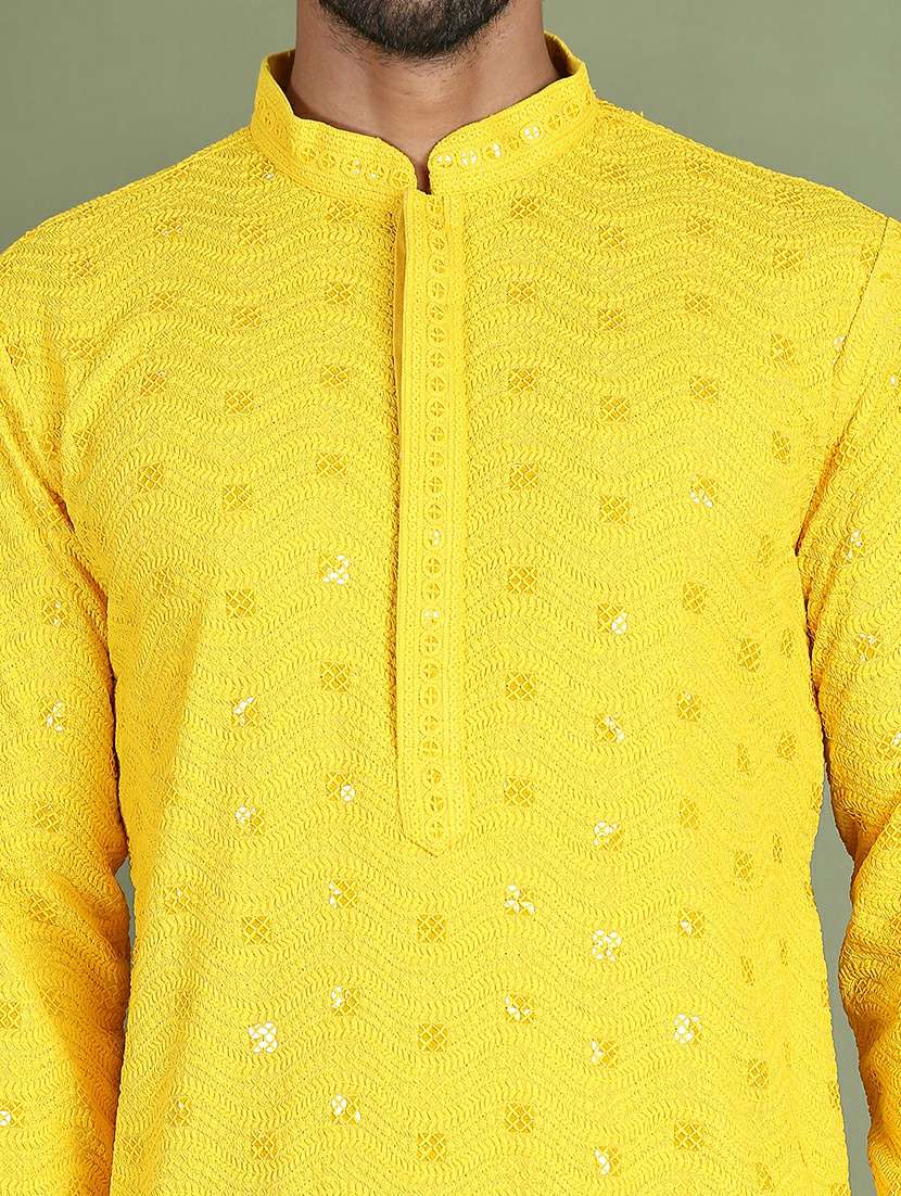 men embroidered mandarin neck long kurta - 21687735 -  Standard Image - 5